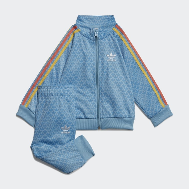 Adidas Survêtement Imprimé Monogramme Bleu Clair