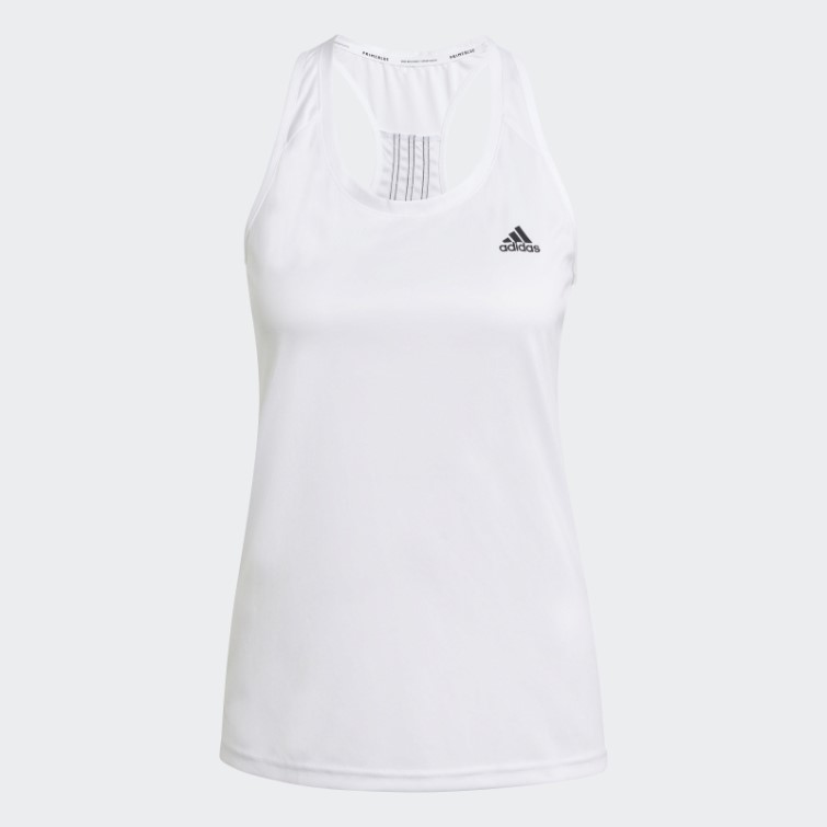 Adidas Blanc Conçu Pour Déplacer 3 Bandes Sport Débardeur