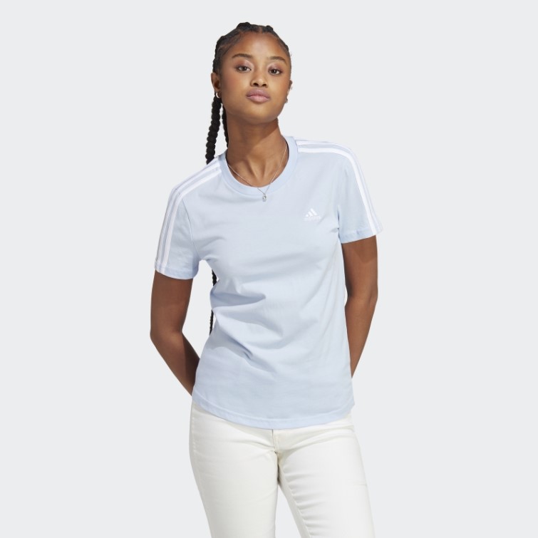 Adidas Essentials Slim 3-stripes T-shirt Bleu Aube