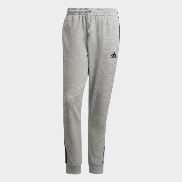 Pantalon Essentials French Terry à 3 Bandes Et Poignets Fuselés Adidas Gris Moyen