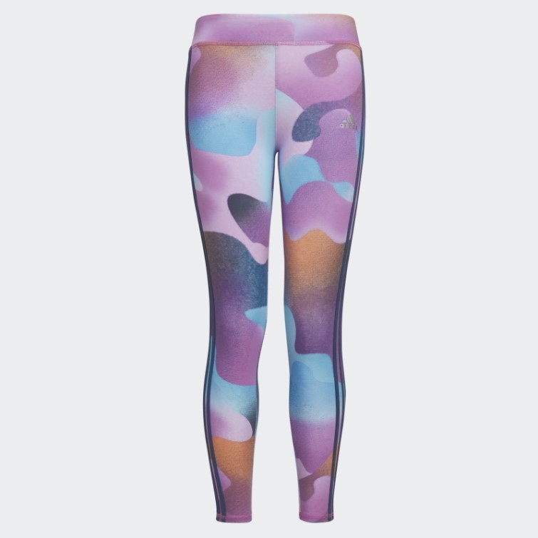 Adidas Lilas Collants à Fleurs En Coton Imprimé Allover 3 Bandes